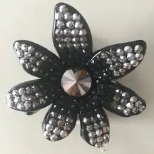 Black Plastic Crystal Flower Hair Clip Accessory