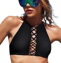 Victoria’s Secret Black Lace Up Sleeveless Padded Crop Bikini Swim Top S