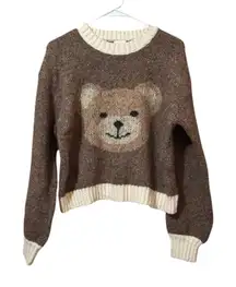 Anthropologie Luna Ivy Teddy Bear Long Sleeve Pullover Sweater Size Small Preppy