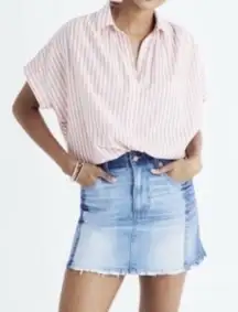 Madewell 1 denim mini skirt Pieced McCarren patchwork raw hem boho jean wo…