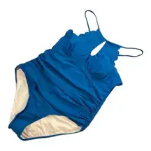 Women's Halter Teal Criss Cross Tie Back Ruched Swimsuit Size Large NWT #0718