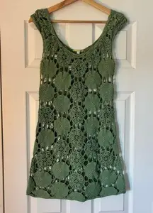 Vintage Gianni Bini Kelly Green Crochet Dress Swim Coverup Summer Boho L Concert