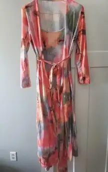 Jumpsuit with long cardigan with belt multicolor form fitting says XL but fits L