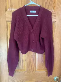 Burgundy Cropped Cardigan