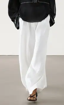 NWT Massimo Dutti Women's Wide Leg‎ 100% Linen Pants In White Size 12