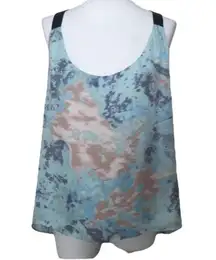 🔵 SALE 3/$25 REBECCA MINKOFF WATERCOLOR BLUE LEATHER STRAP SILK TANK TOP 0