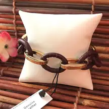 White House Black Market Large Link Leather & Gold Tone Bracelet. NWT