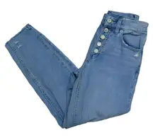 We The Free People Straight Jeans Women Sz 24 Button Fly High Rise‎ Distressed