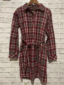 NWOT Women’s Flyshacker red/gray plaid long sleeve flannel tie waist dress, M