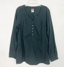 The North Face 1/2 Button Long Sleeve Black Top Size Large