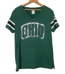 Ohio University Sequined‎ Short Sleeve Top PINK Victoria's Secret SIZE S V-Neck