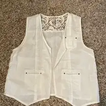 Linen cotton blend vest with lace detail color off white boho vibes NWOT
