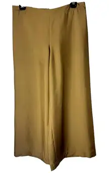 Lafayette 148 Pants Women XL Tan Khaki Silk Elastic Waist Wide‎ Leg Trousers