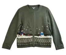 Croft & Barrow PXL Petite XL Cardigan Sweater Zip Up Embroidered Holiday Snowmen