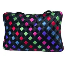 Vintage Multi-color Basket Weave Rainbow‎ Ribbon Hardshell Crossbody Purse​​