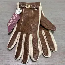 Vintage 80s NWT Aris Snuggler Womens Brown Faux Leather City Chic Gloves Size‎ L