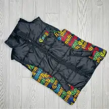 Coogi Puffer Vest Full Zip Black jacket vest w/ rainbow logo sleeveless shirt sm