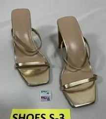 Womans NWOT The Drop Strappy Slipon Slide Sandals 8.5 Gold Block Heel Open Toe