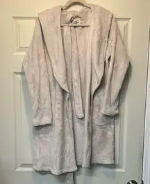 UGG Soft Cream Hooded Robe Above the Knee Hooded with Waist Tie Women Size Large
