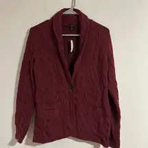 NWT Talbots burgundy cable knit sweater cardigan blazer faux leather trim button