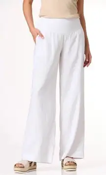 Cato White Pull On Linen Blend‎ Wide Leg Pants size Large Beachy Flowy Comfy