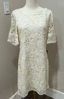 Nordstrom ECI New York Silk Lace Sheath Dress‎ white cream NWT size 8