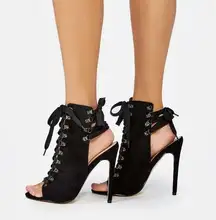 Black Aileena Lace Up Heel Booties