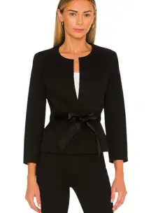 Theory Linen Cotton Blend Blazer Jacket with Ribbon Tie Black Size 8