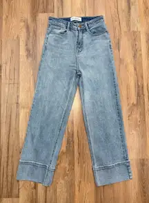 LEN Denim Wide Leg Jeans Women Size 26 Light Wash High Rise Wide Hem Cropped‎