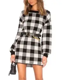 LPA Revolve Floyd Buffalo Plaid Sweater Dress in Black & Ivory