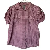 Wrangler Wrancher Pearl Snap Button Down Short Sleeve Pink Plaid Top XXL