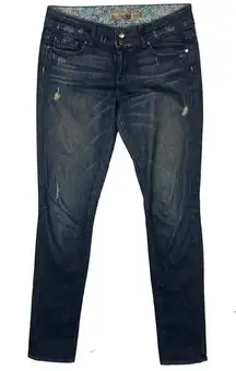Paige Swall Dark Wash Distress Denim Peg Leg Jean‎