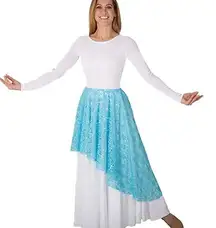 Body Wrappers Lyrical Praise Skirt Sparkly Lace Asymmetrical Overlay Turquoise M