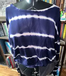 Peyton Jensen blue & white tie dye striped M open back top