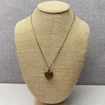 Vintage Etched Heart Engraved Locket Link Necklace Photo Pendant Keepsake