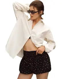 NWT Anthropologie‎ Maeve Black Smocked Bloomers Shorts Boho Coquette Size Small