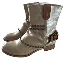 Patrizia boots size 8 NEW Stylish leather studded Tan Silver Boots spring step