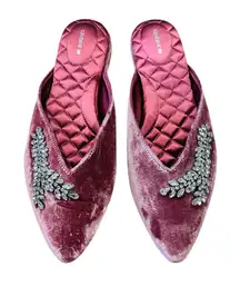 Birdies The Swan Pink Velvet Jeweled Pointed Toe Slip On Mules Size 9.5 NWOB