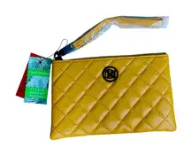 Studio Badgley Mischka Yellow Diamond Quilted‎ Vegan Leather Clutch 7x4.5 NWT