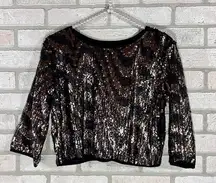 Endless Rose Black and Gold Sequin Crop Top Size S