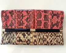 Diane von Furstenberg DVF snakeskin envelope clutch in coral & beige NWT