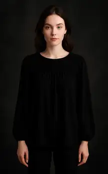 Adrianna Papell Black Smocked Crepe Blouse M – Goth Grunge Boho Dark Feminine