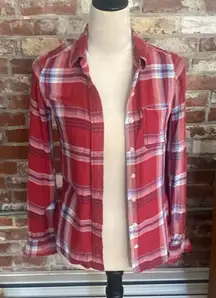 Mossimo Red White and Blue Plaid Long Sleeve Button Down Shirt Size XS