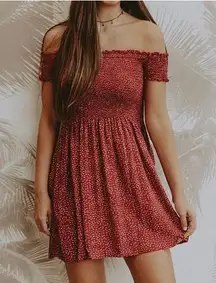 Brandy Melville Caley smocked off the shoulder red floral dress