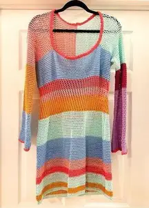 Colorblock Knit Sheer Bell Sleeve Swim Coverup sz Med