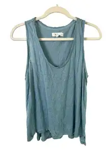 Lou Grey Shirt Womens M Linen Tank Top Asymmetrical Light Blue Scoop Neck