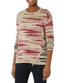 Nic+Zoe Abstract Crewneck Sweater This and That Sz Med Multi-color Zipper Accent