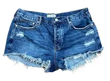 We The Free Button Fly Cut Off‎ Denim Distressed Shorts Size 31