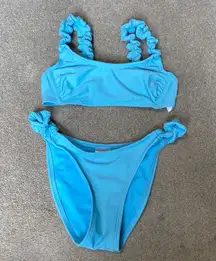 Wild Fable Light Blue Ruffle Trim 2 Piece Bikini Swim Set Size XXS