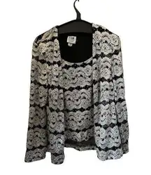 R&M Richards Women's Black & Silver Lace Jacket with Camisole Top Size 16